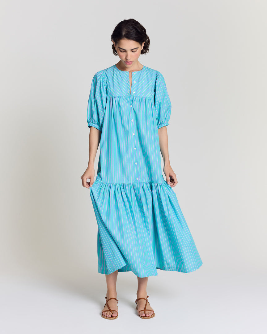 Robe Nicoletta rayures turquoise