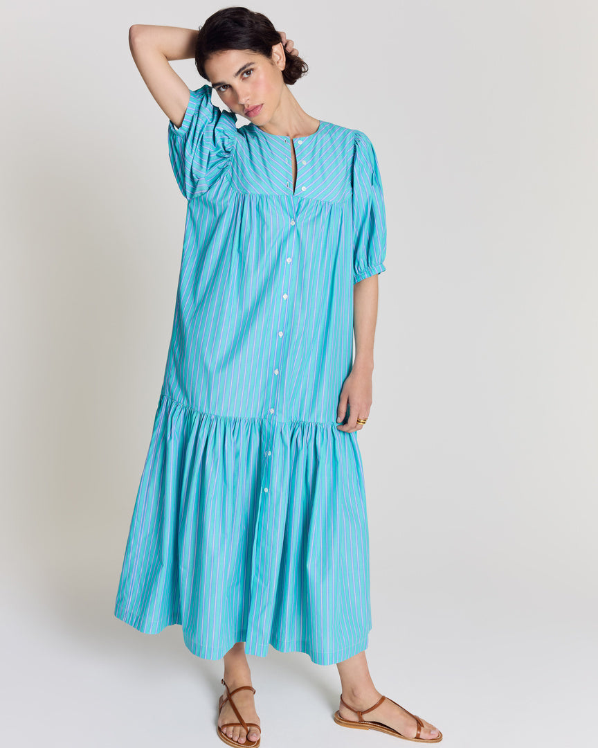 Robe Nicoletta rayures turquoise