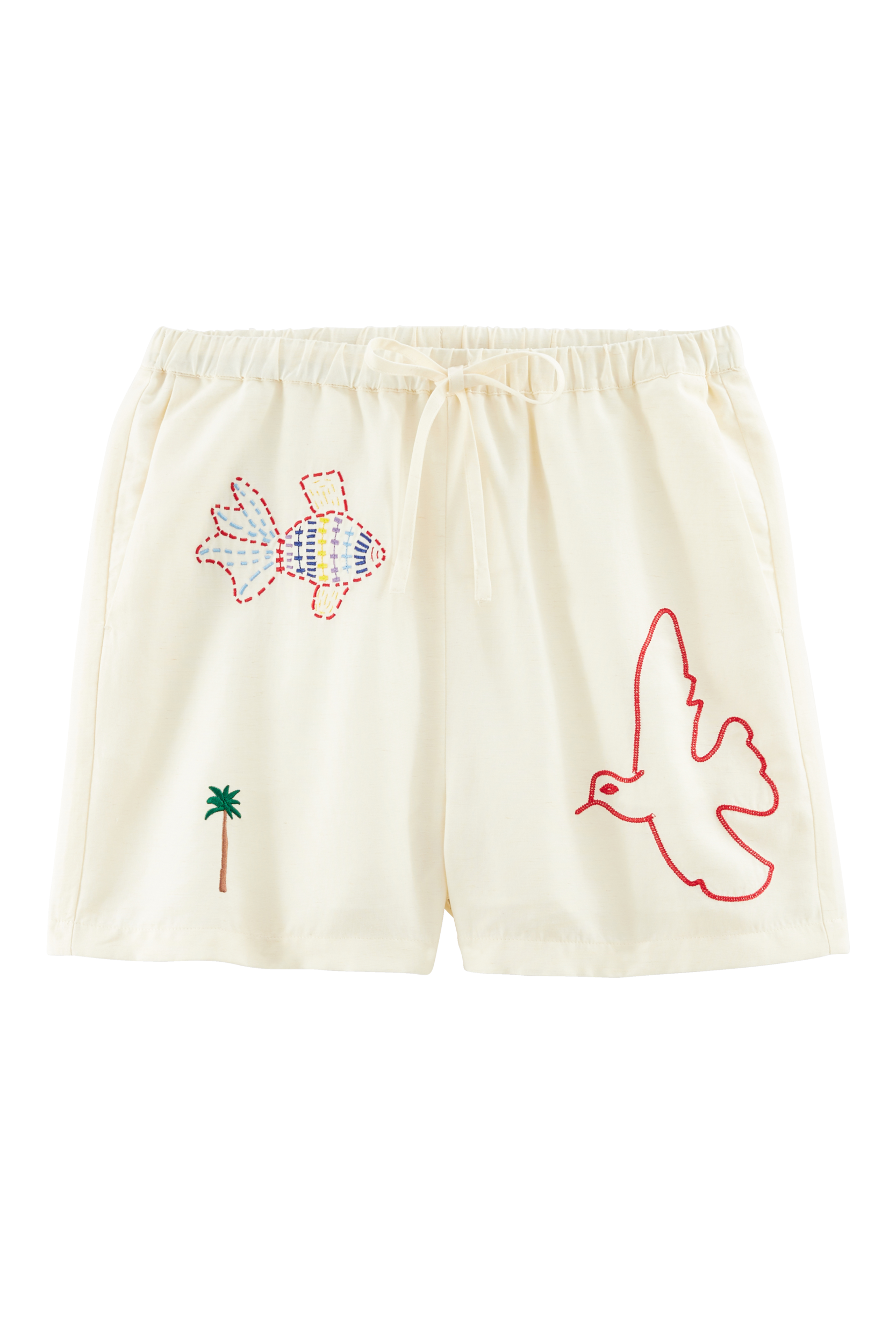 Short Lisa blanc ivoire et broderies multicolores