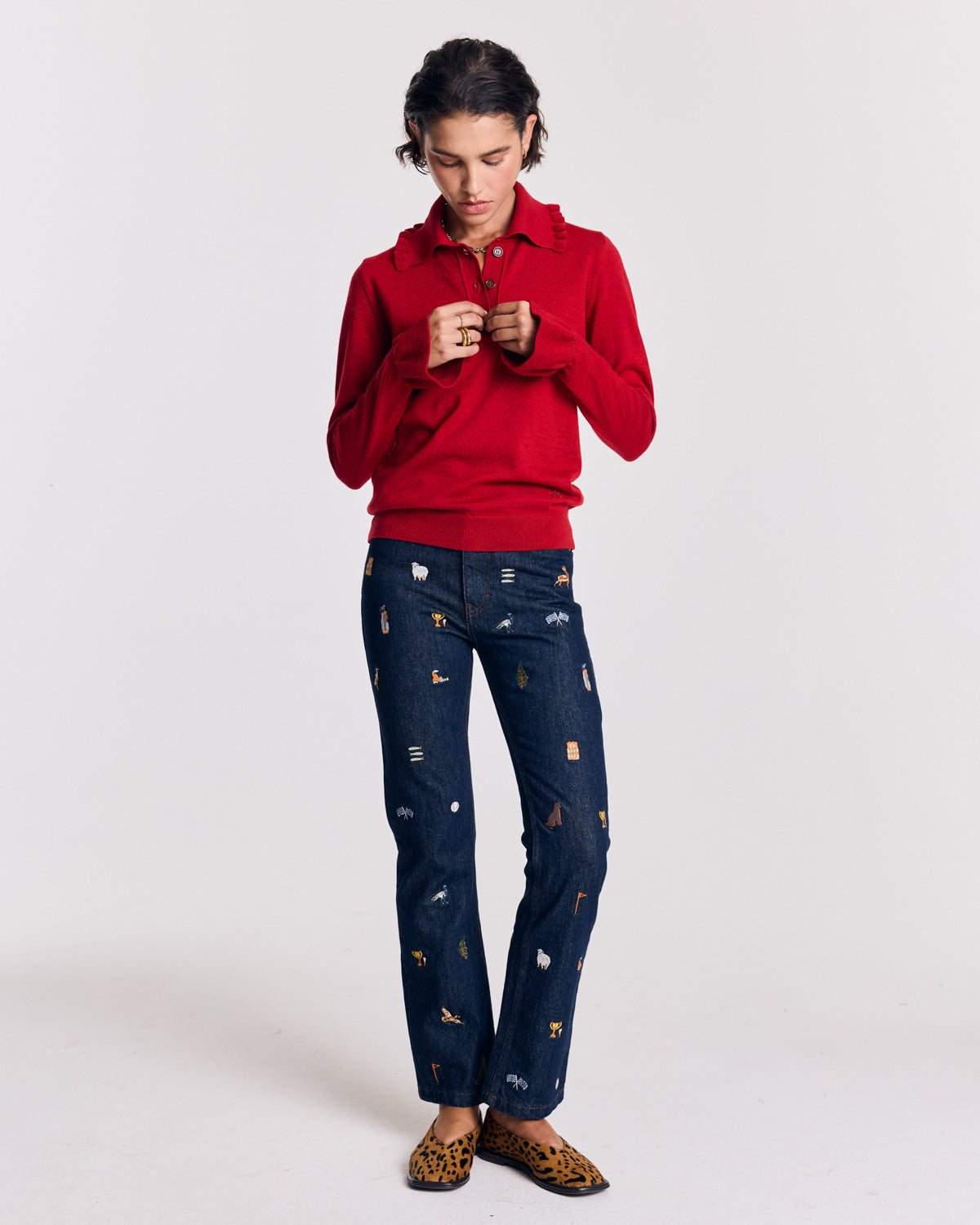 Jean Elsie bleu brut et broderies ivy
