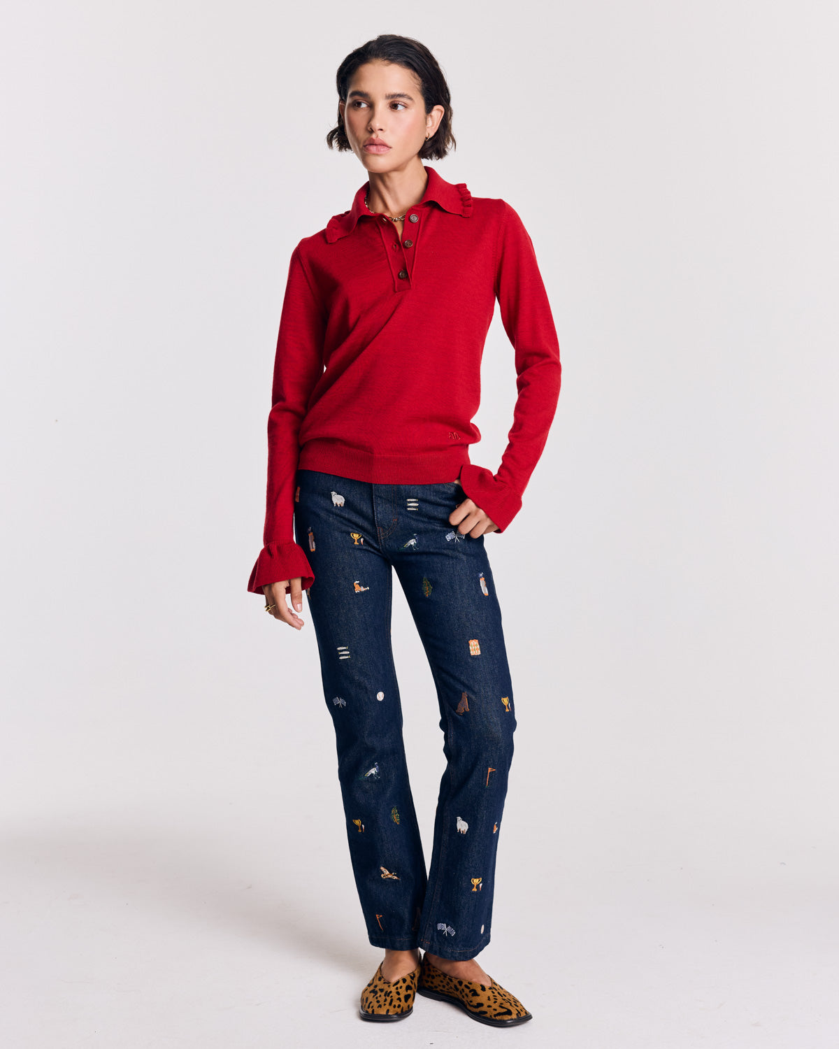 Jean Elsie bleu brut et broderies ivy