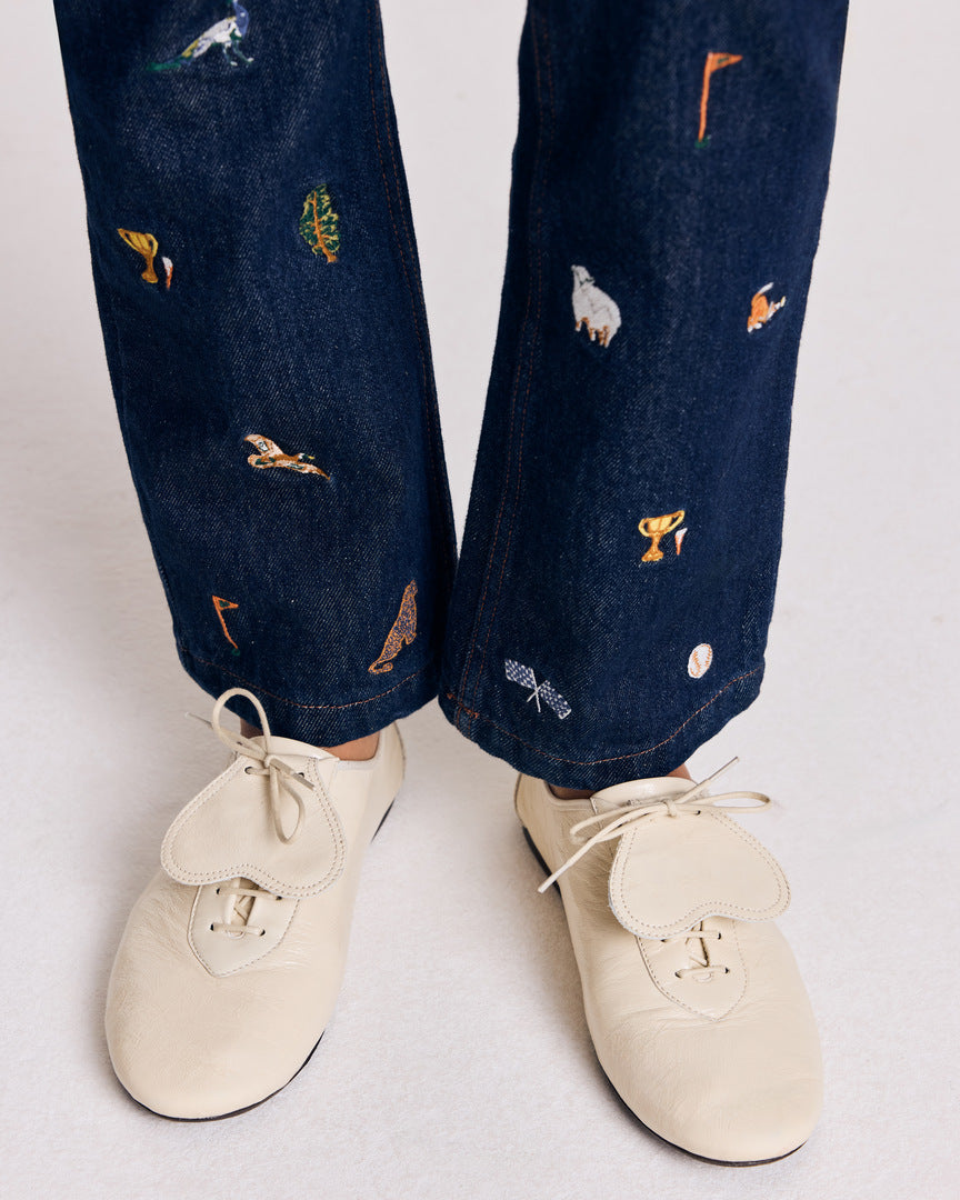 Jean Elsie bleu brut et broderies ivy