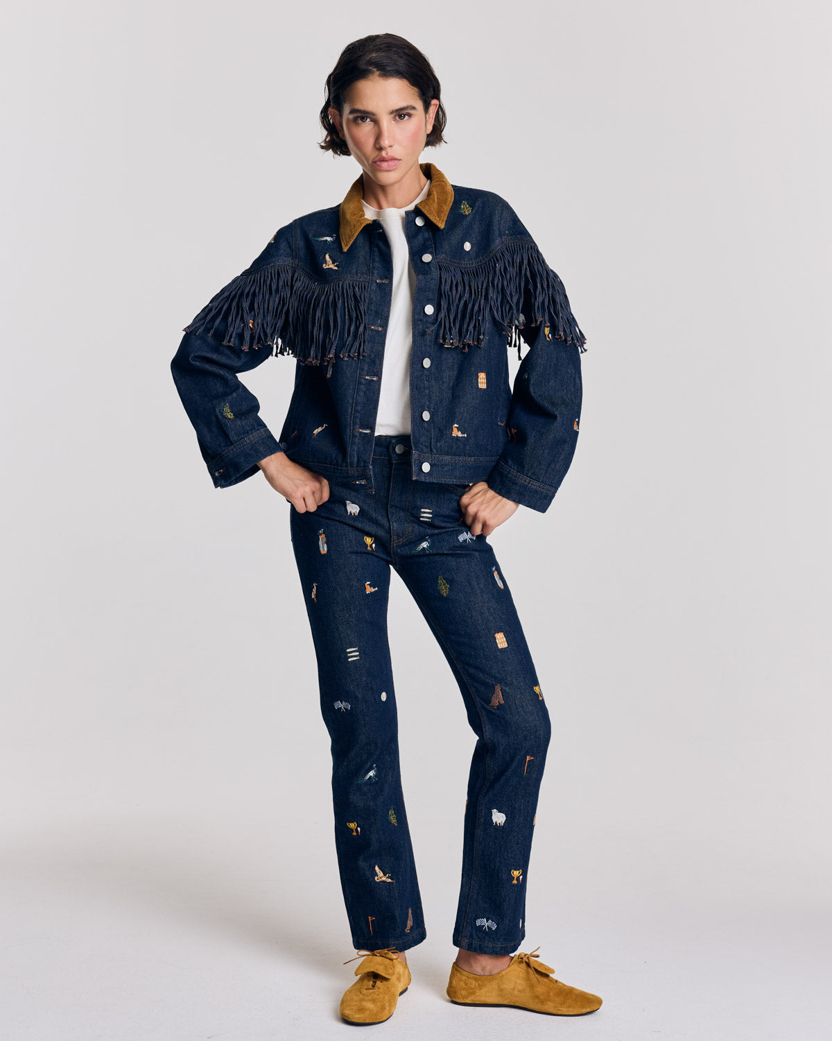 Jean Elsie bleu brut et broderies ivy