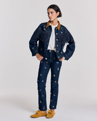 Jean Elsie bleu brut et broderies ivy