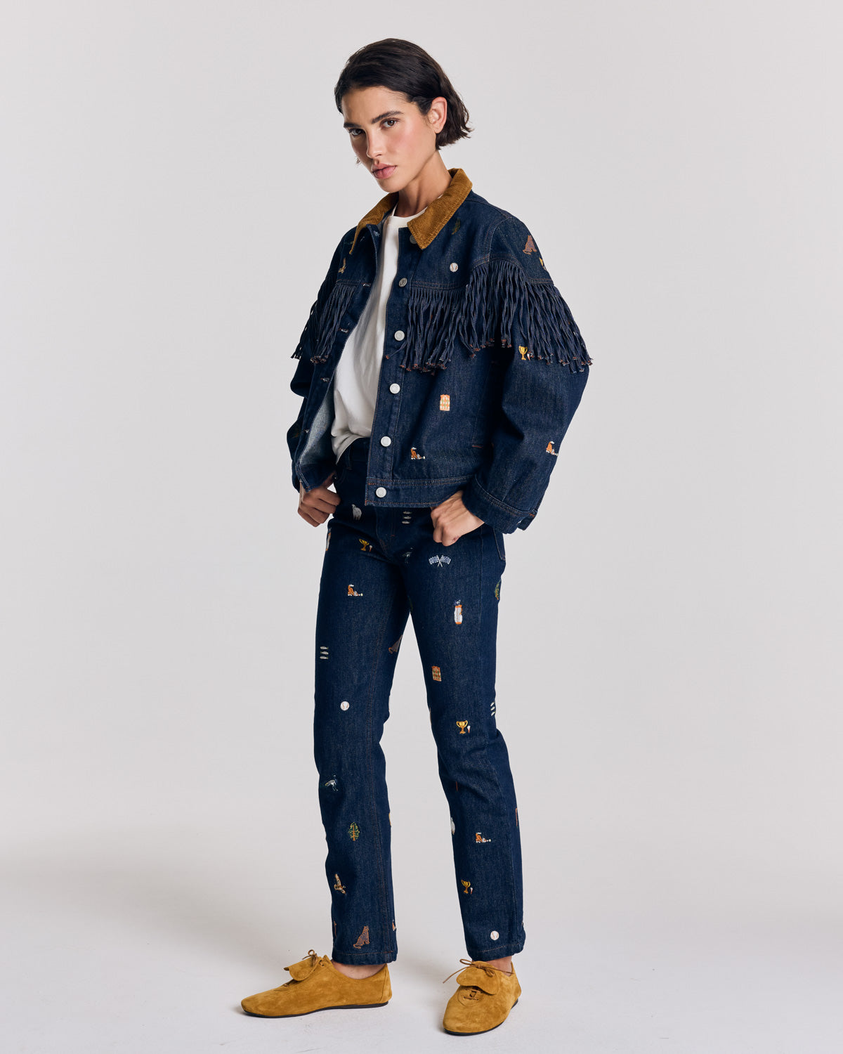 Jean Elsie bleu brut et broderies ivy