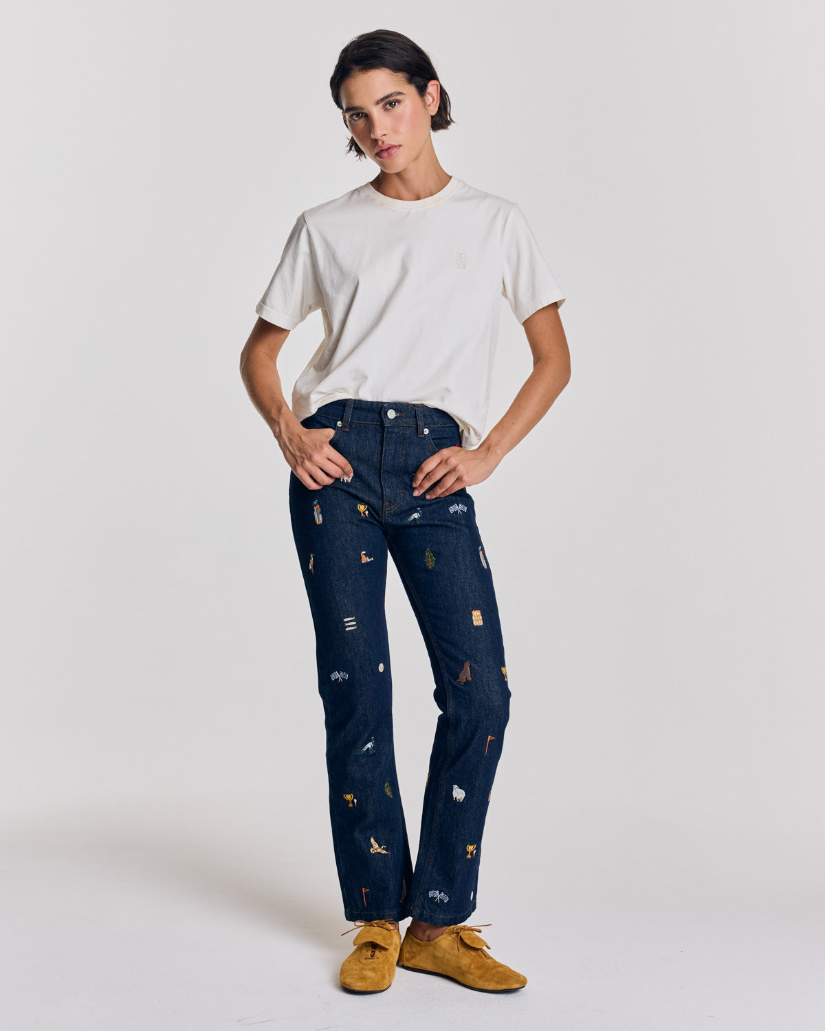 Jean Elsie bleu brut et broderies ivy