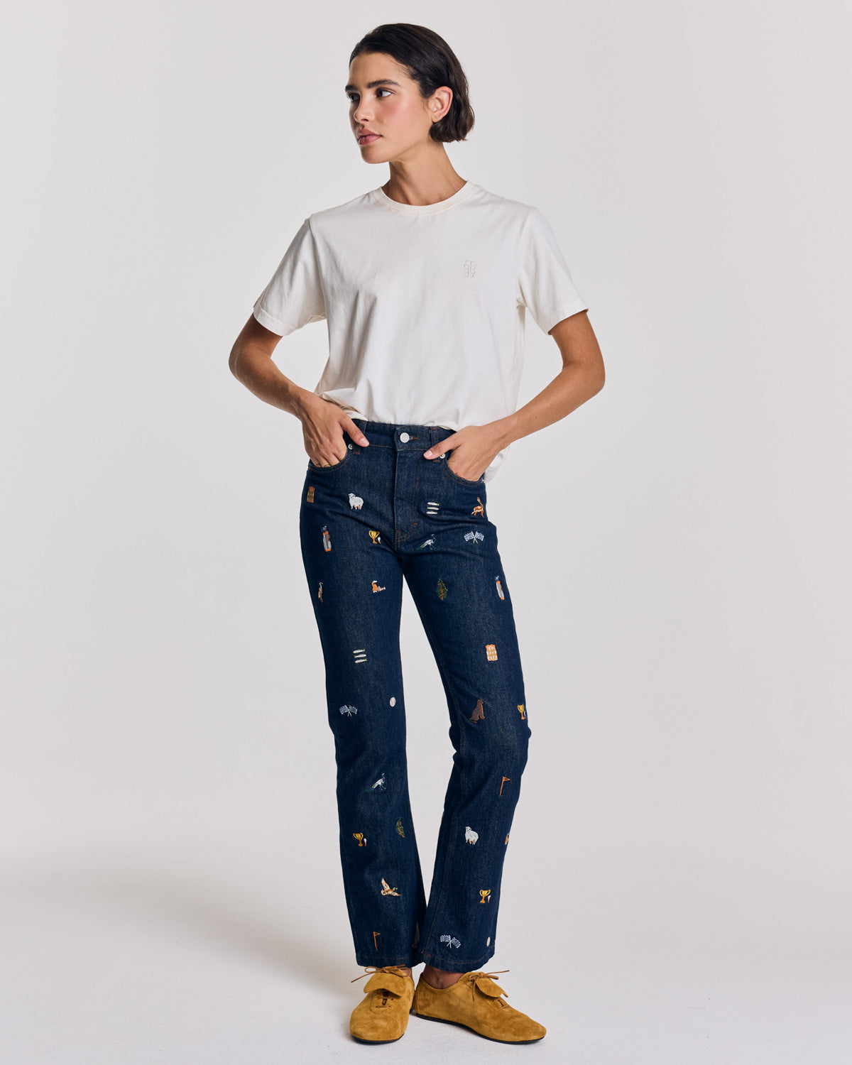 Jean Elsie bleu brut et broderies ivy