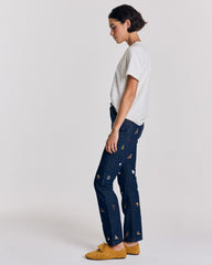 Jean Elsie bleu brut et broderies ivy