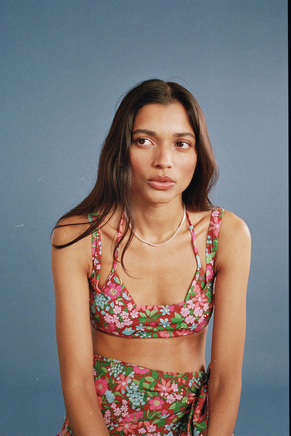 Haut de maillot de bain Nova imprimé Liberty rose et bordeaux