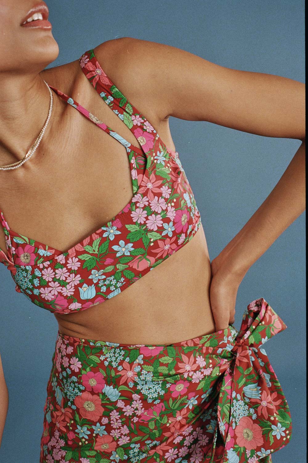 Haut de maillot de bain Nova imprimé Liberty rose et bordeaux