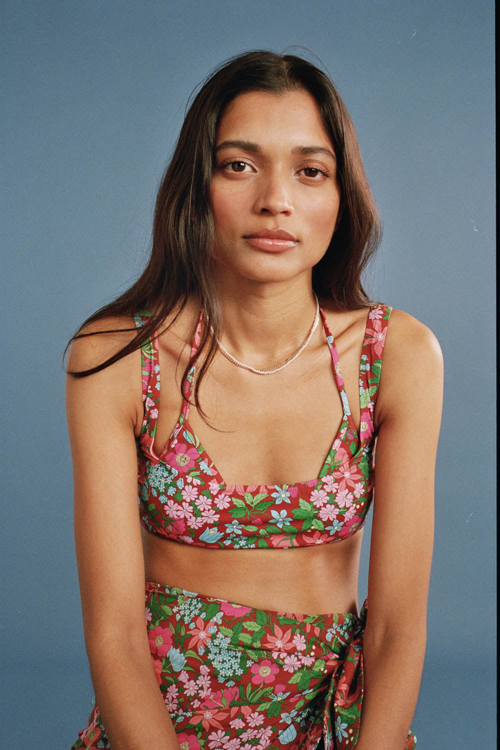 Haut de maillot de bain Nova imprimé Liberty rose et bordeaux