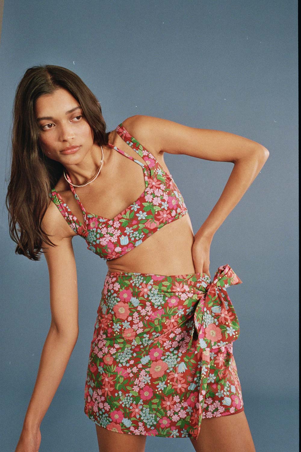 Haut de maillot de bain Nova imprimé Liberty rose et bordeaux