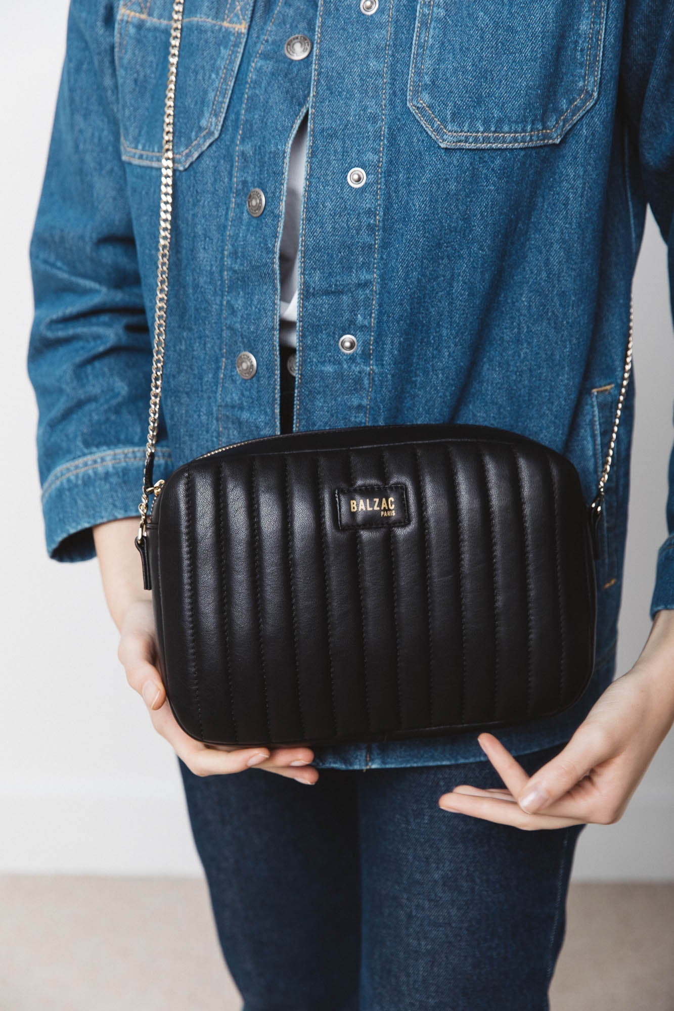 Sac Grand César noir lisse chaine amovible