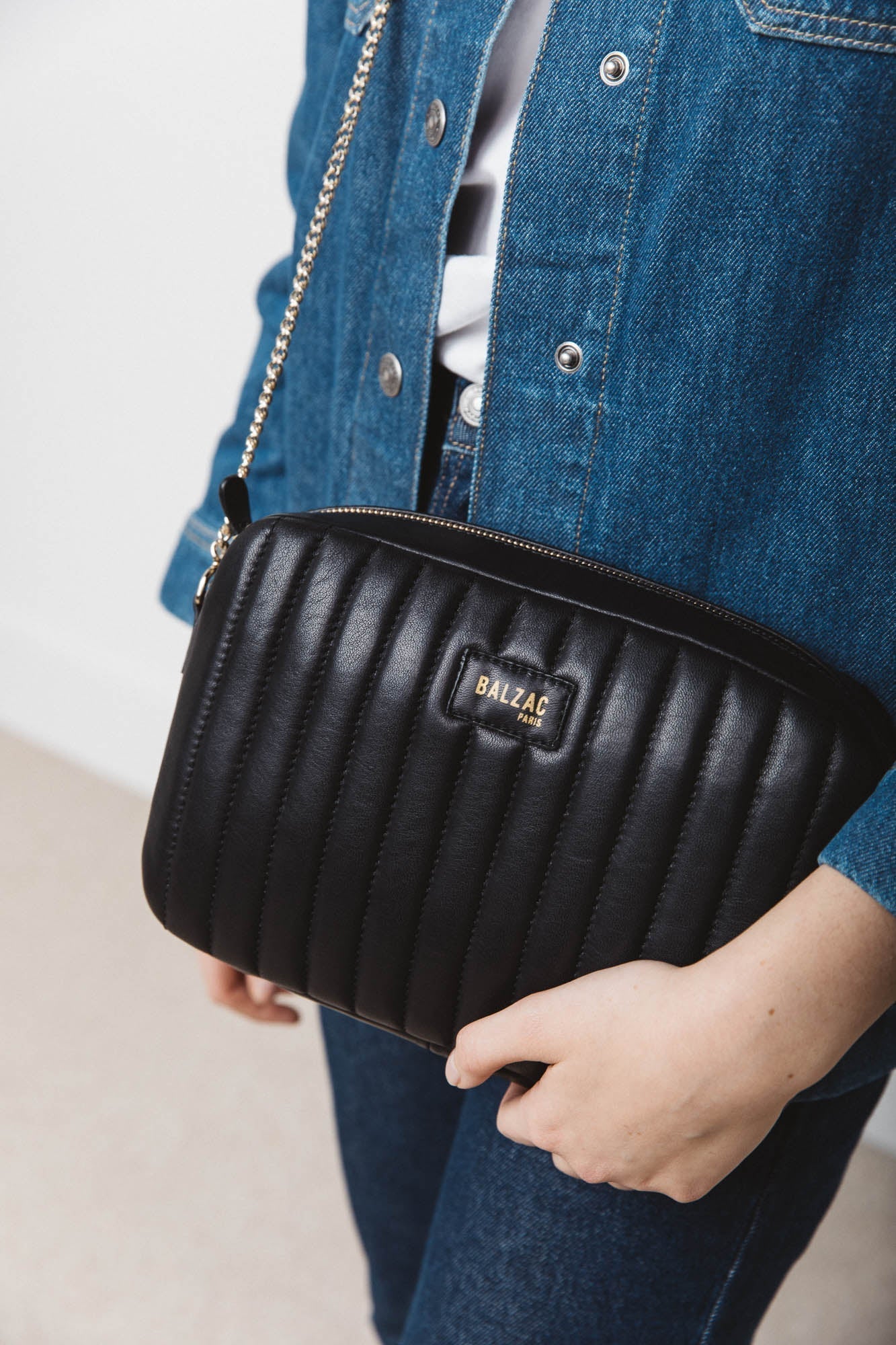 Sac Grand César noir lisse chaine amovible