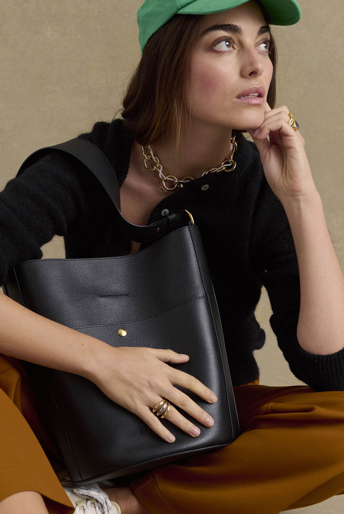 Sac Grand Sofia grainé noir intérieur marine