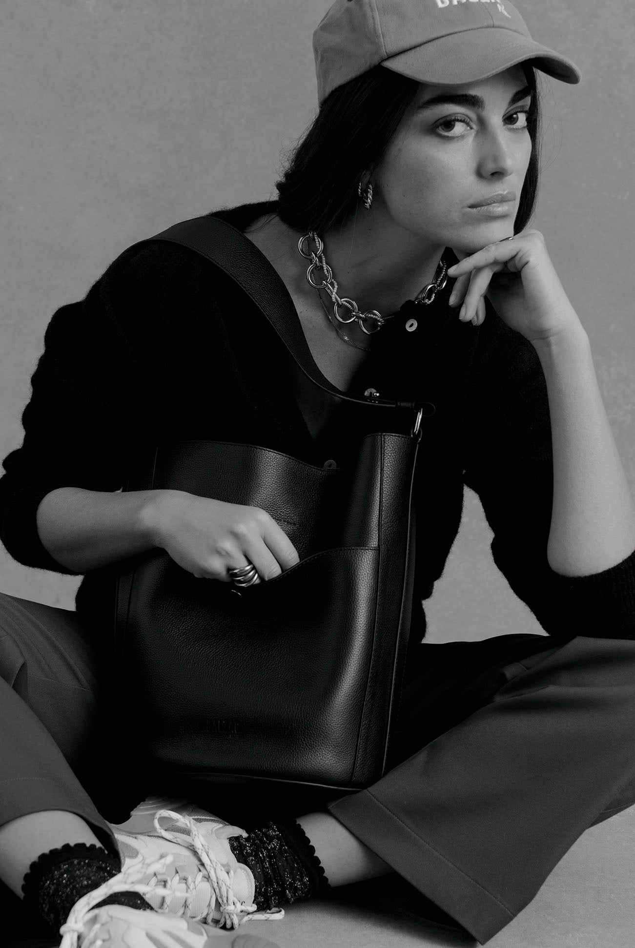 Sac Grand Sofia grainé noir intérieur marine
