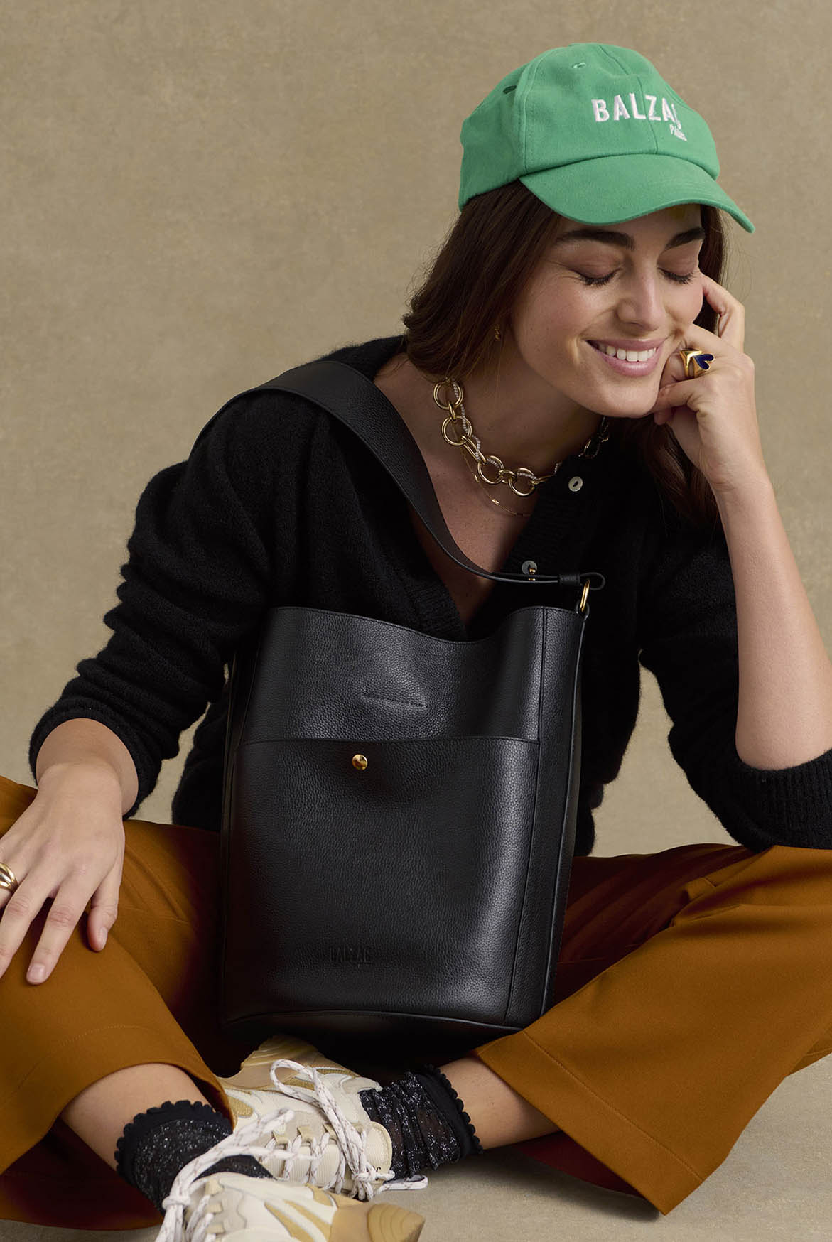 Sac Grand Sofia grainé noir intérieur marine