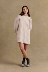 Robe Saga carreaux beige et blanc