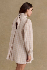 Robe Saga carreaux beige et blanc