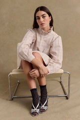 Robe Saga carreaux beige et blanc