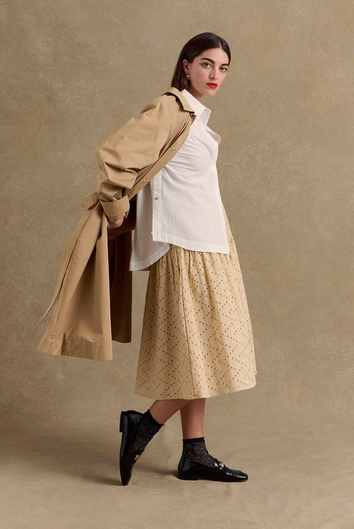 Jupe Gaby broderie anglaise beige