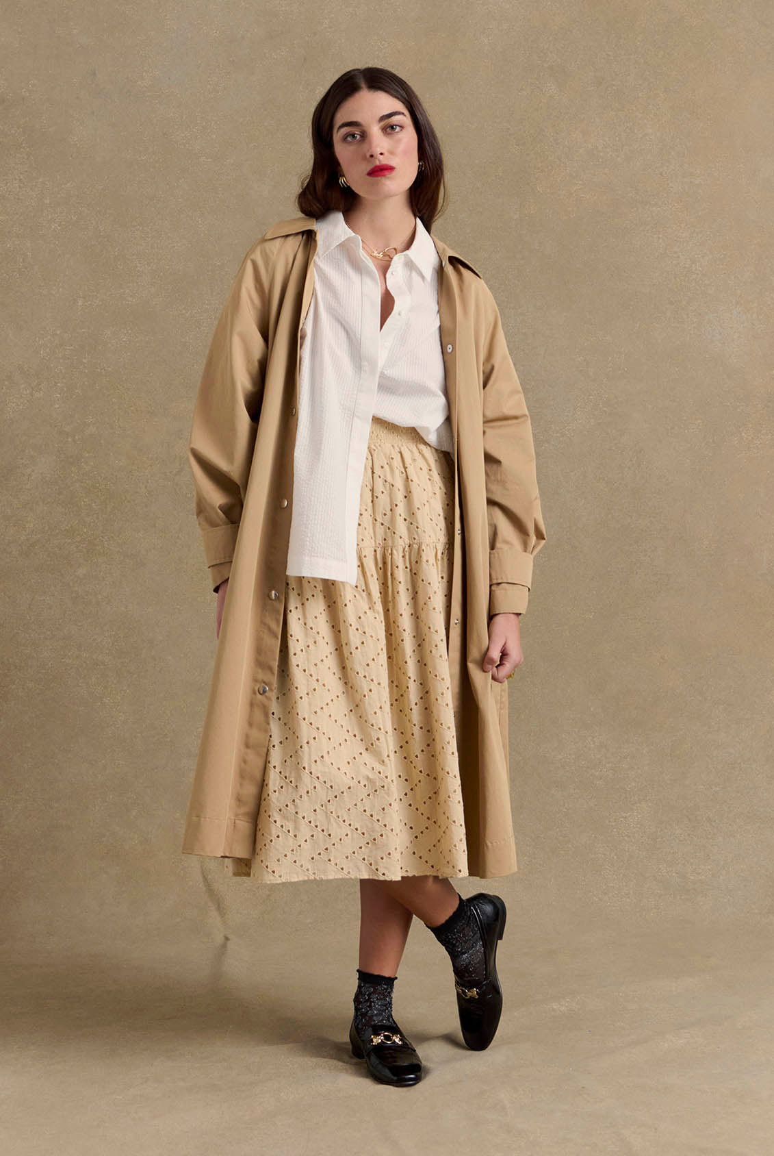 Jupe Gaby broderie anglaise beige