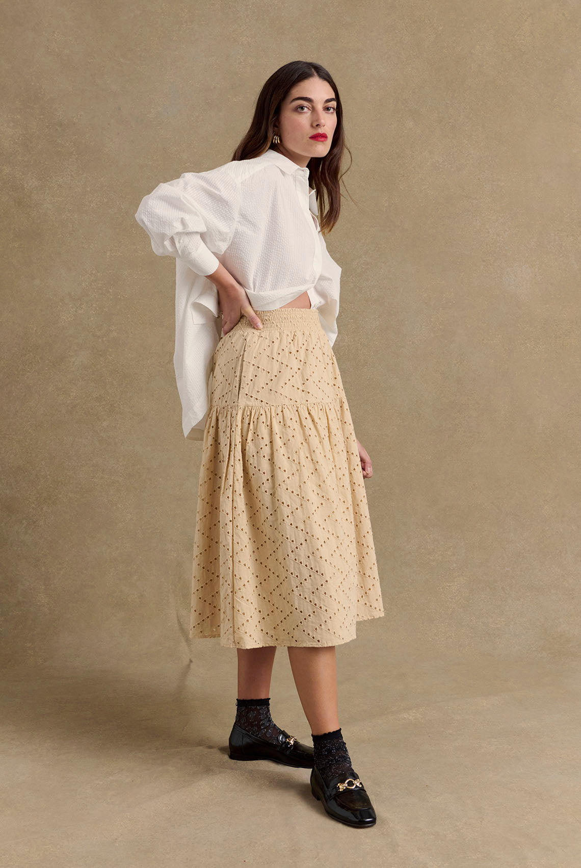 Jupe Gaby broderie anglaise beige