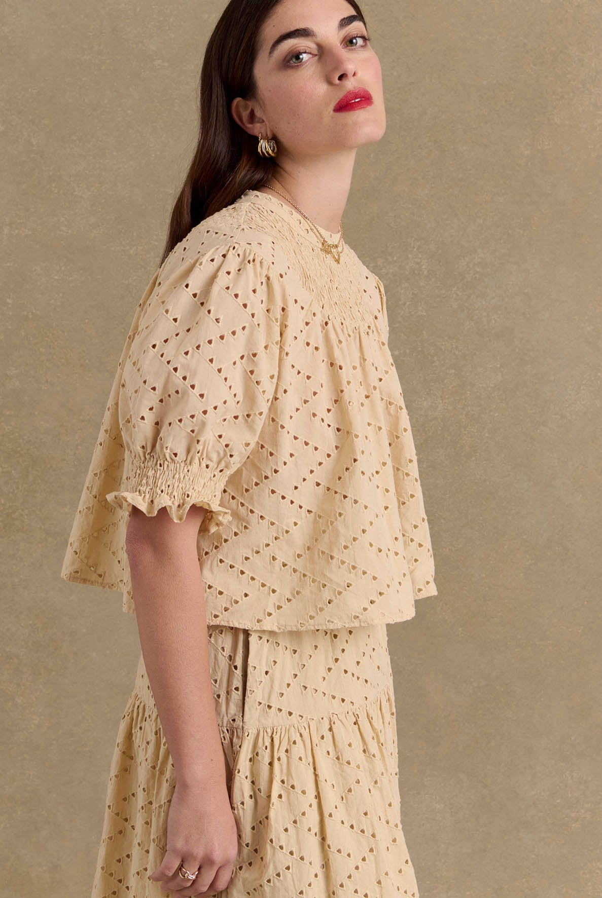 Jupe Gaby broderie anglaise beige