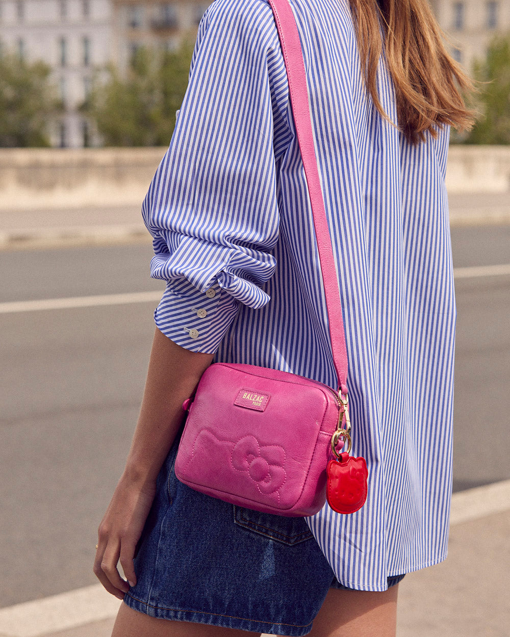 Porte-clés Pearl froissé rouge et rayure