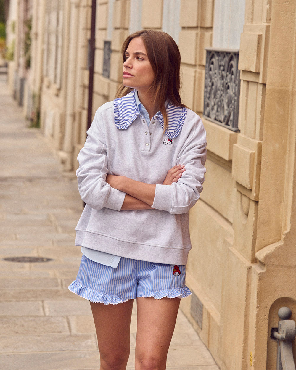 Short Velouté rayures bleu et blanc My Melody