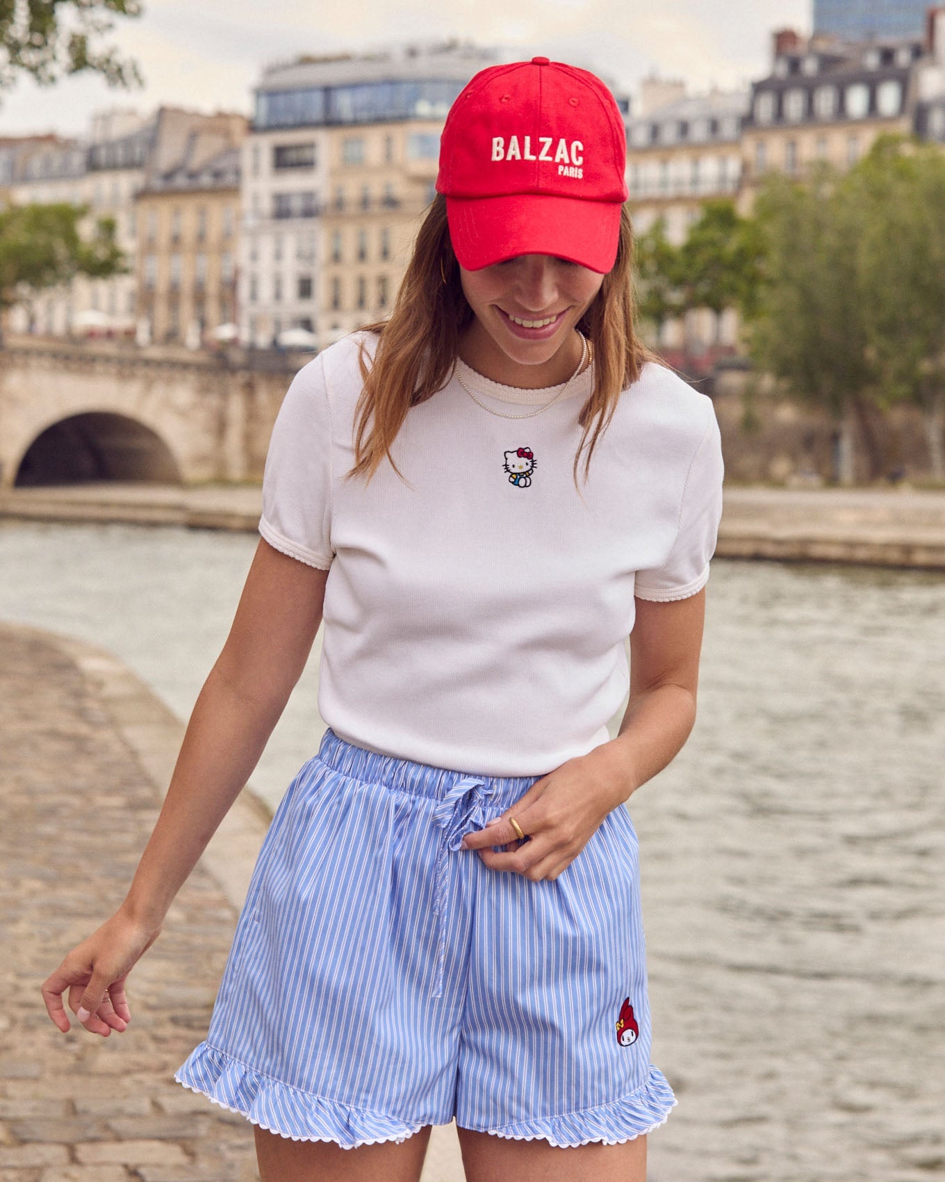 Short Velouté rayures bleu et blanc My Melody