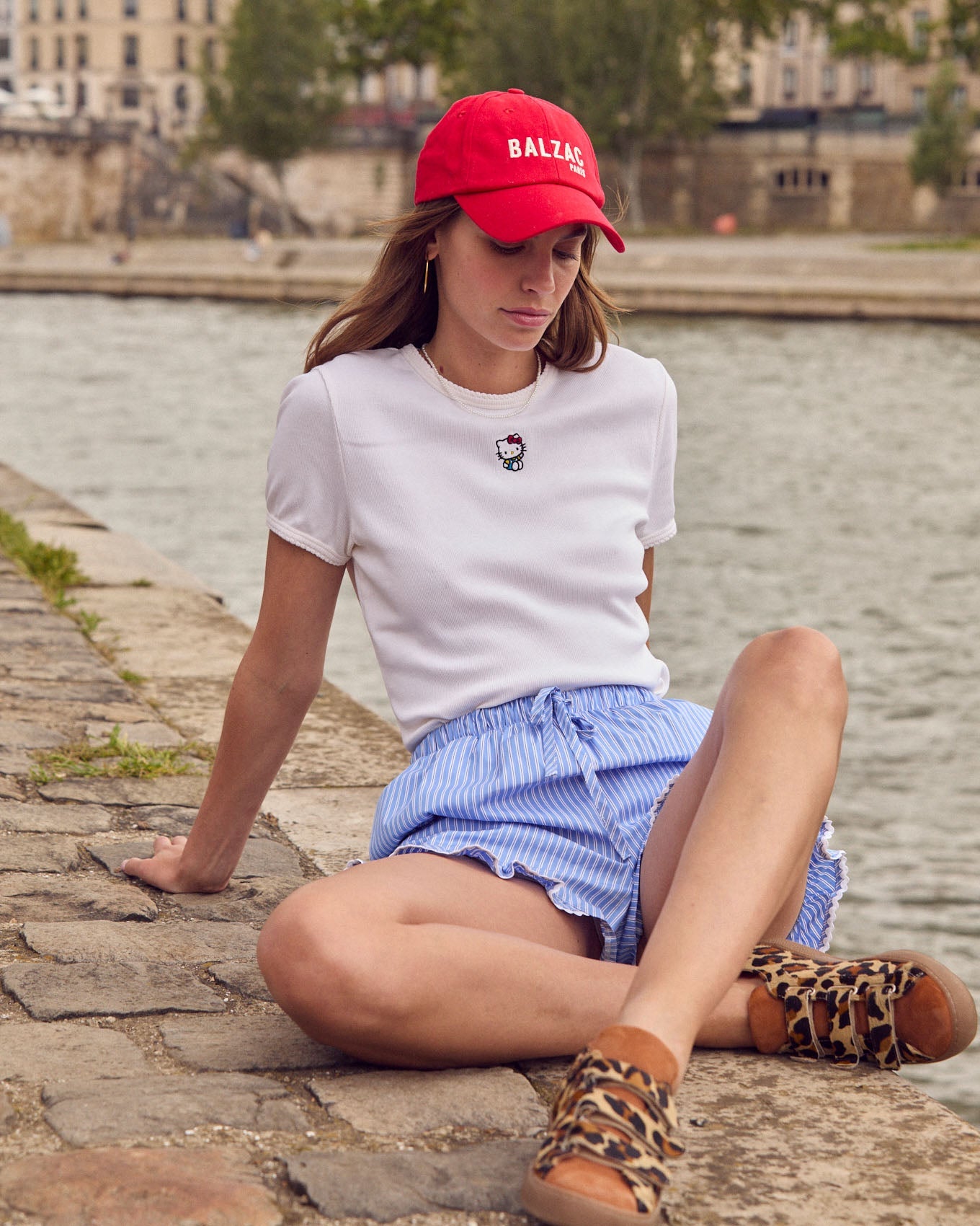 Short Velouté rayures bleu et blanc My Melody