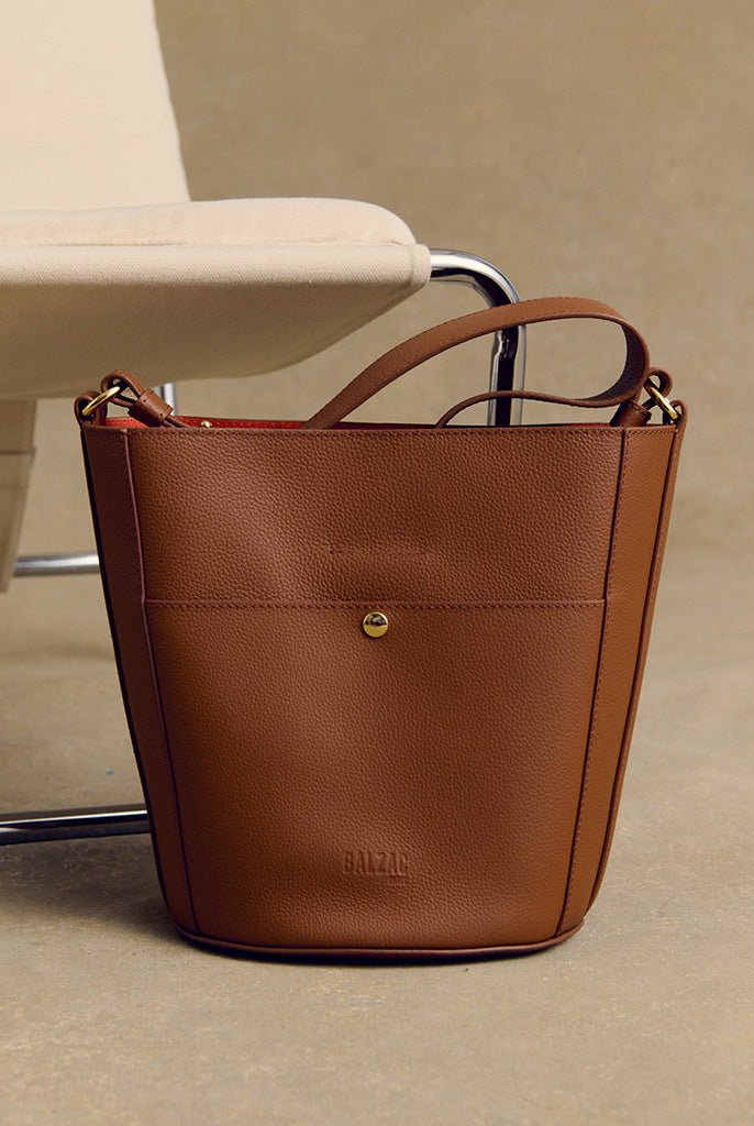 Sac Sofia grainé cognac intérieur orange