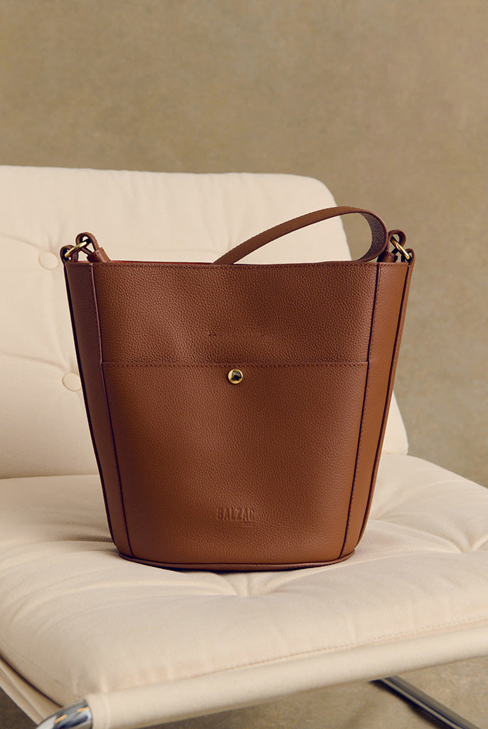 Sac Sofia grainé cognac intérieur orange