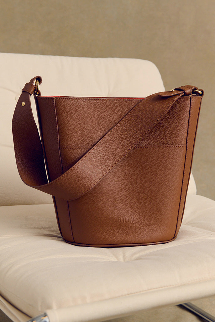 Sac Sofia grainé cognac intérieur orange