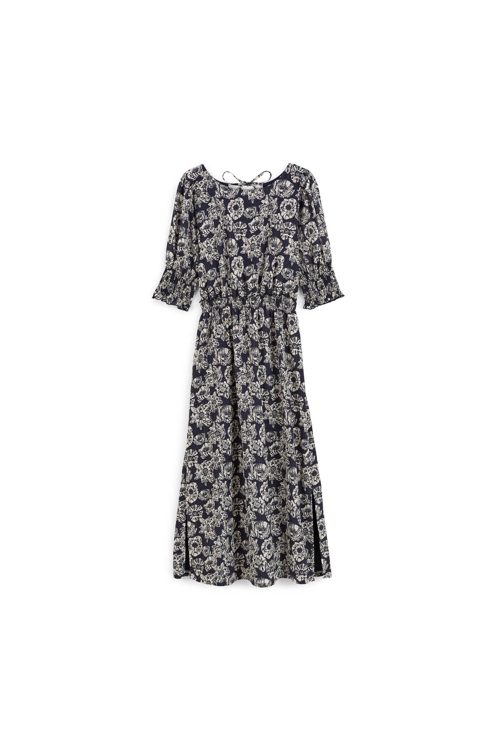 Robe Célesta imprimé flower party rayures marine et écru