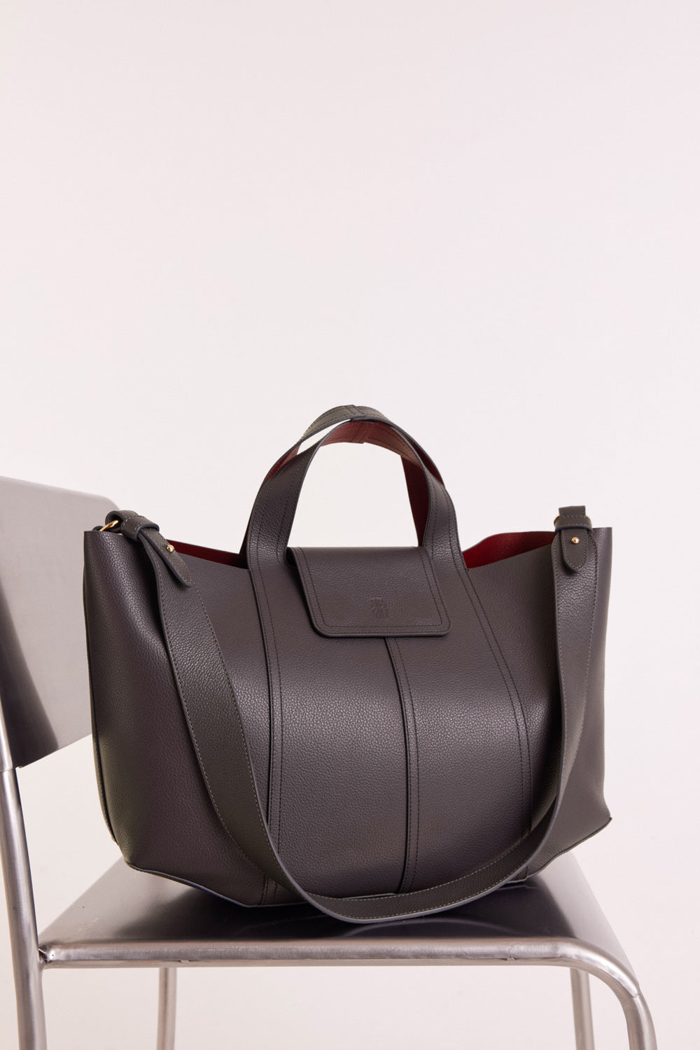 Cabas Esteban gris anthracite et lie de vin