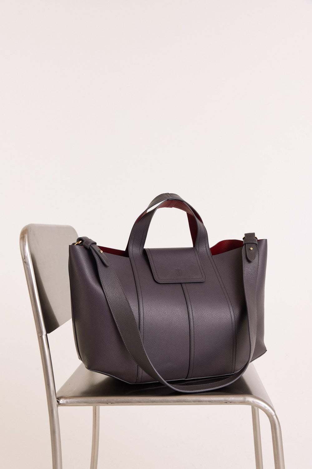 Cabas Esteban gris anthracite et lie de vin