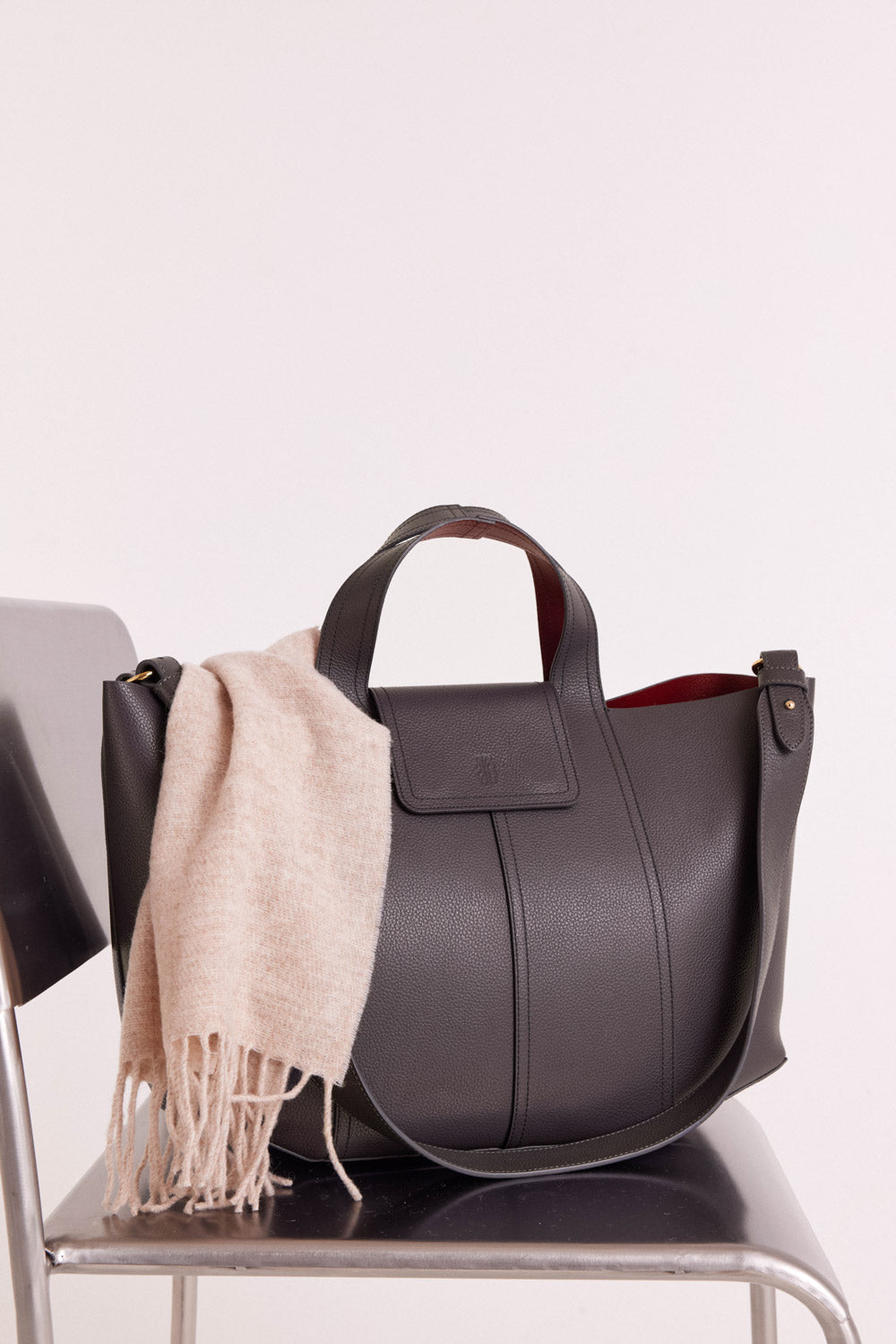 Cabas Esteban gris anthracite et lie de vin