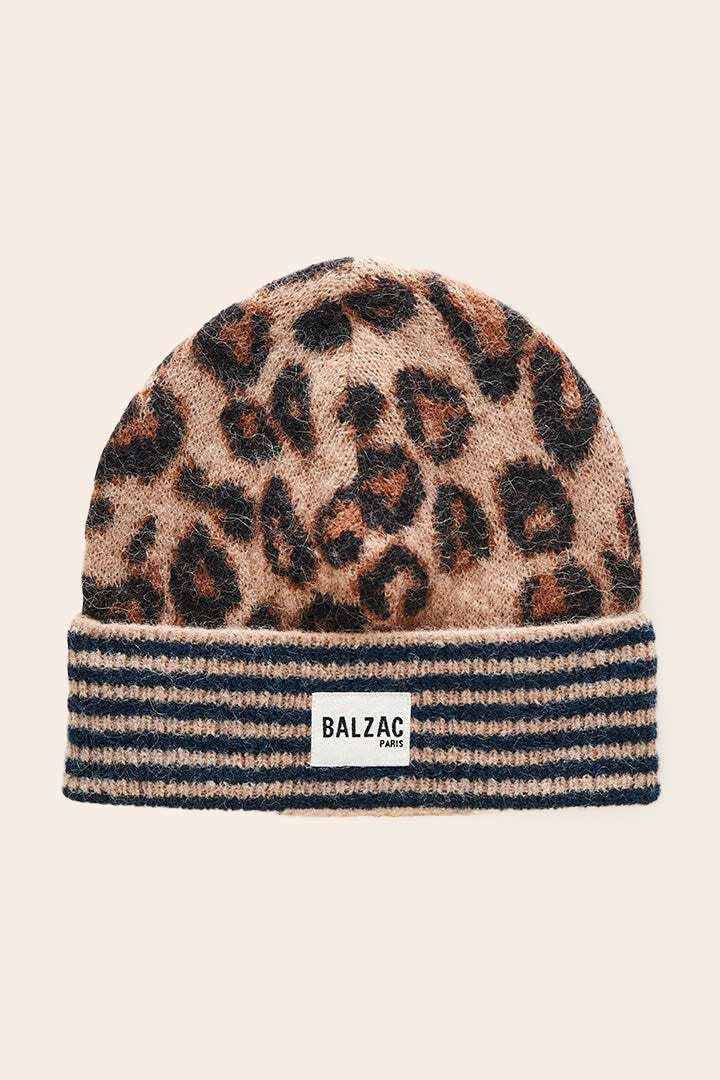 Bonnet Lou rayures et léopard