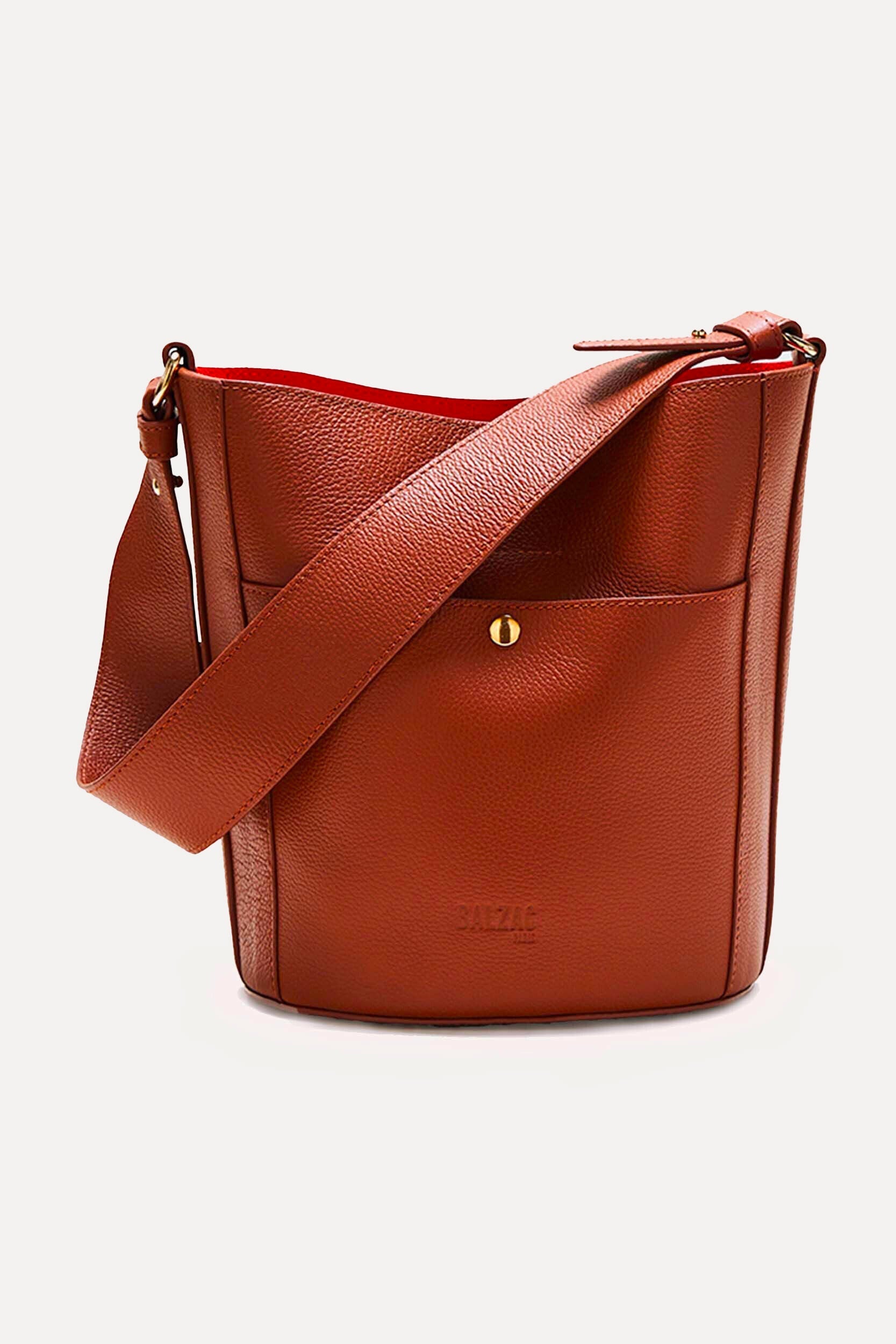 Sac Sofia grainé cognac intérieur orange