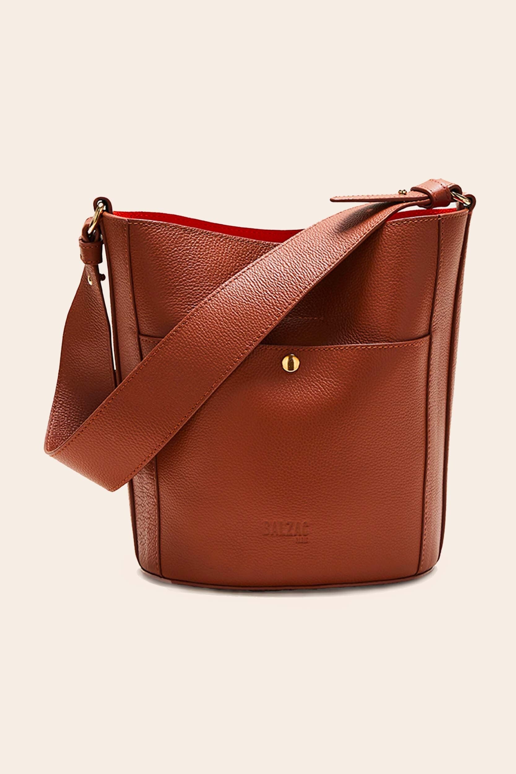 Sac Sofia grainé cognac intérieur orange