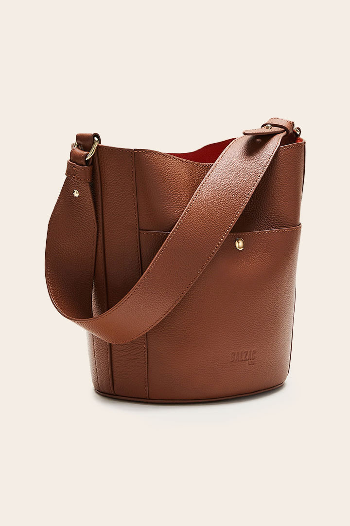 Sac Sofia grainé cognac intérieur orange