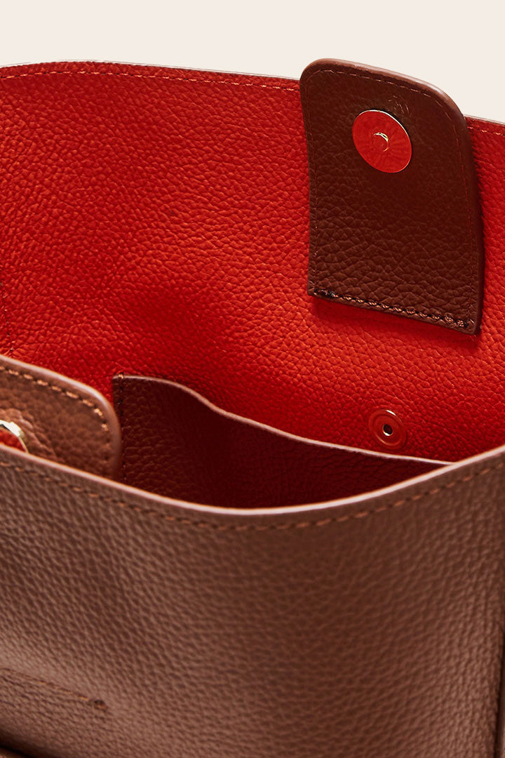 Sac Sofia grainé cognac intérieur orange