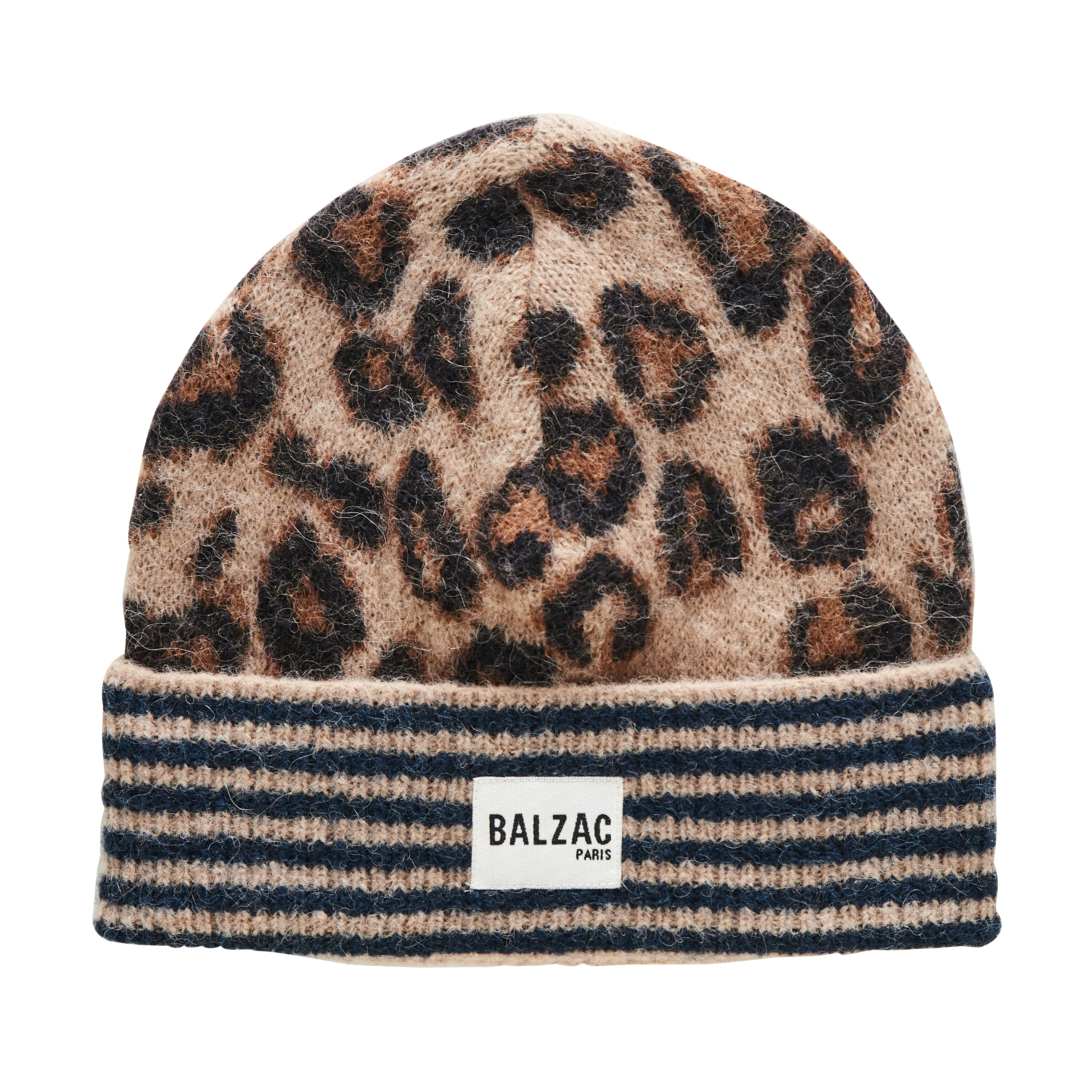 Bonnet Lou rayures et léopard