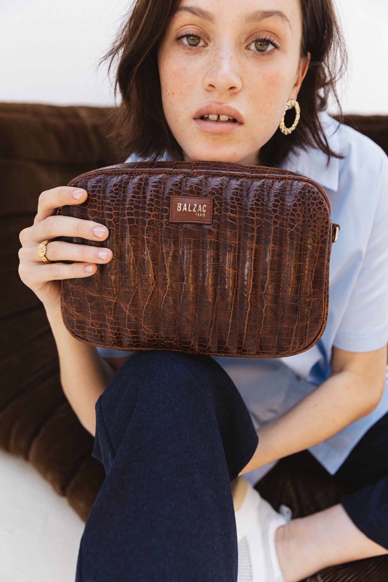 Sac Grand César cognac embossé