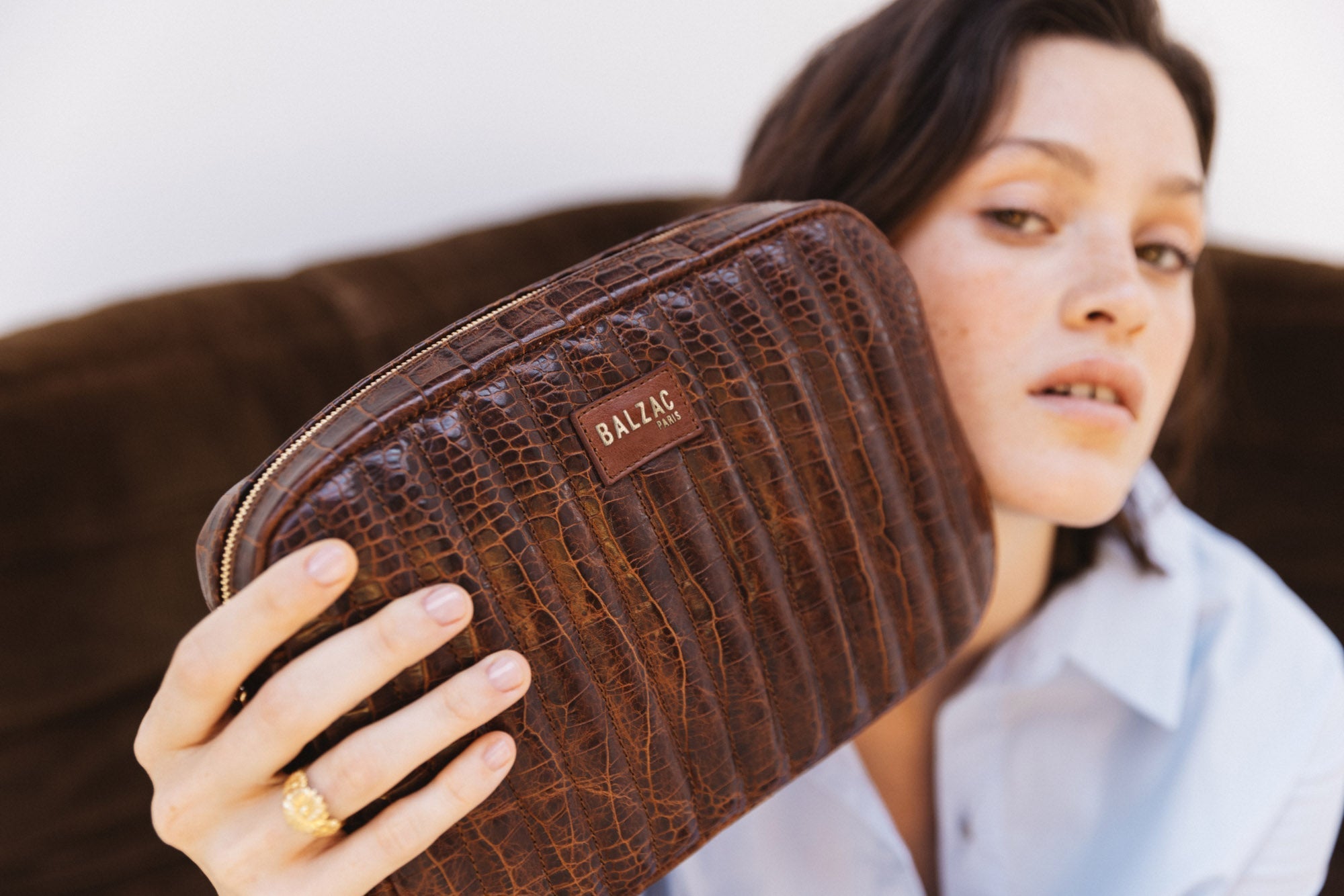 Sac Grand César cognac embossé