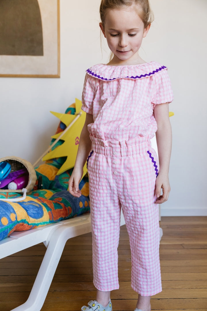 Pantalon Malin vichy rose