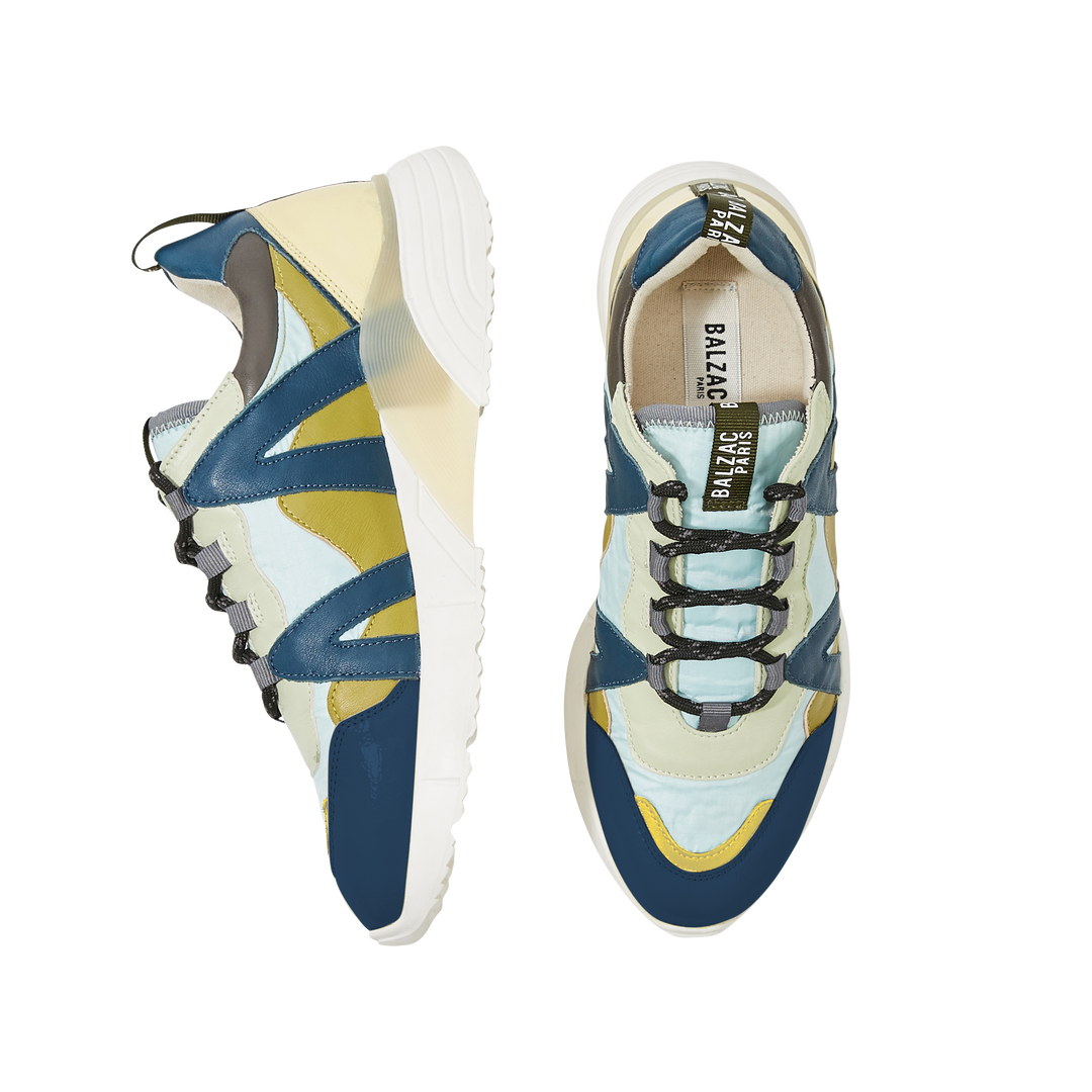 Baskets Astor jaune vert et bleu