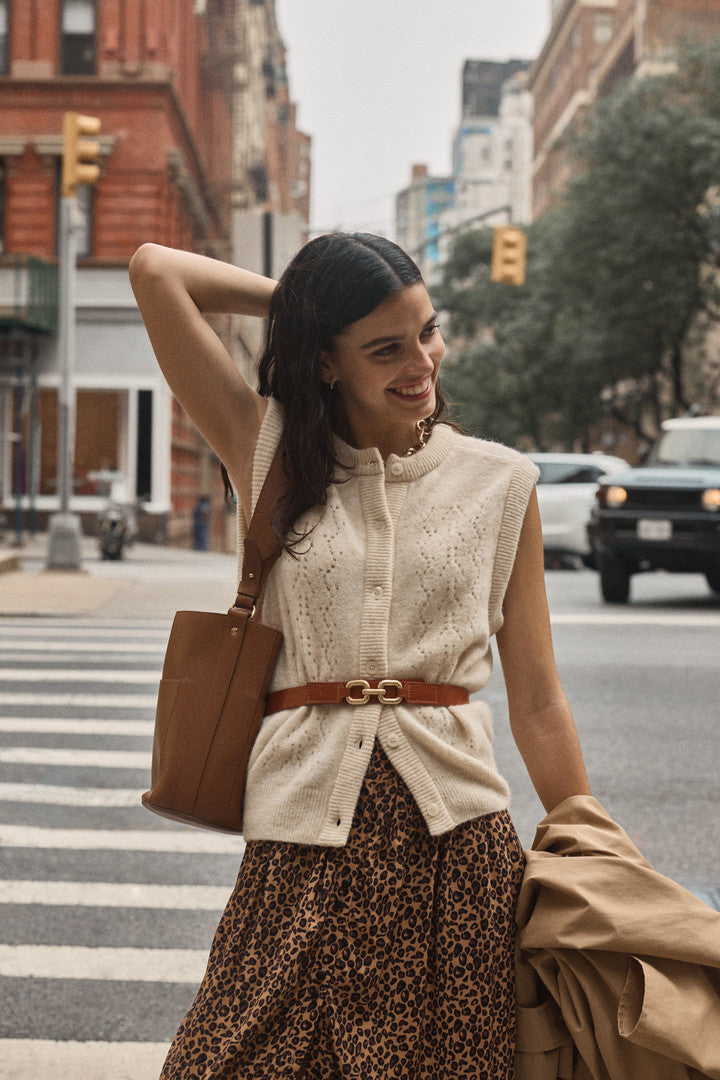 Sac Sofia grainé cognac intérieur orange